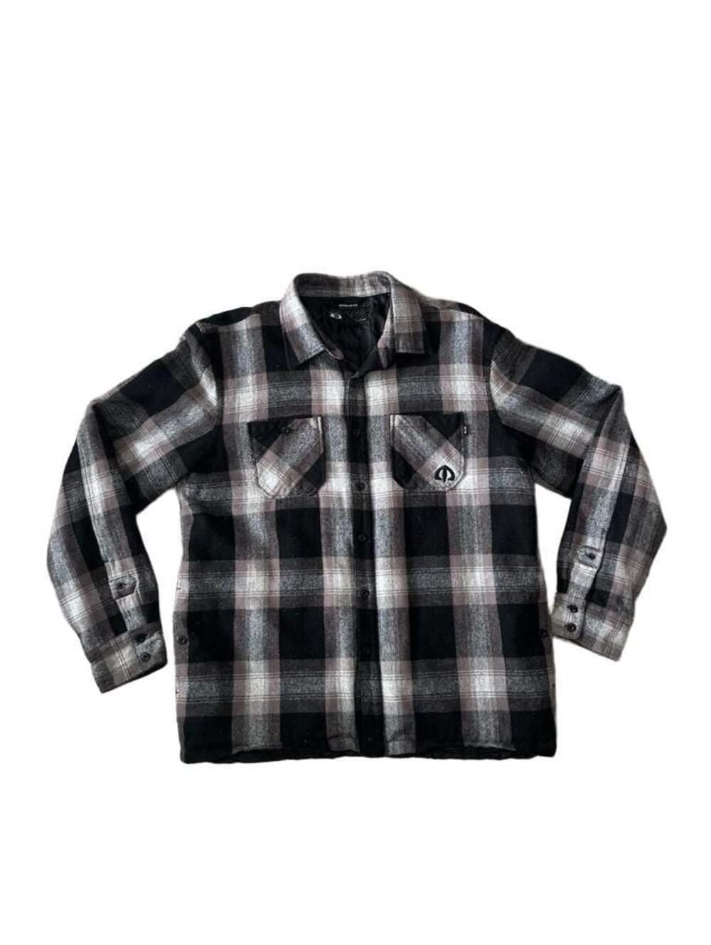 Oakley Quilted Lined Plaid Flannel Shirt Jacket Shacket Black Gray Brown XL